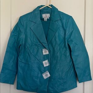 Vintage Teal Women's Leather Jacket with matching shell